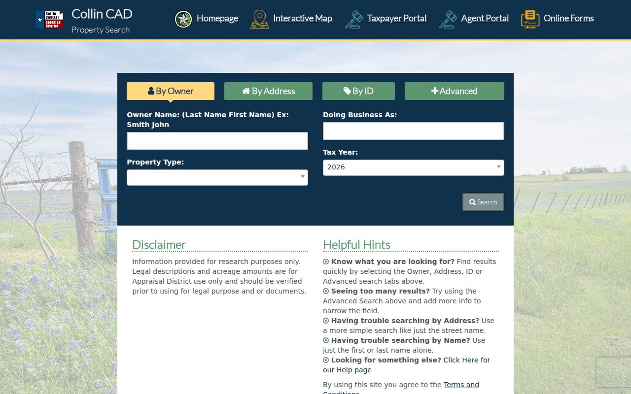 Plano residents directory screenshot of the CCAD property search