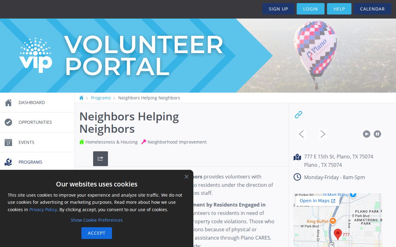 Plano neighbors civic volunteer program listing